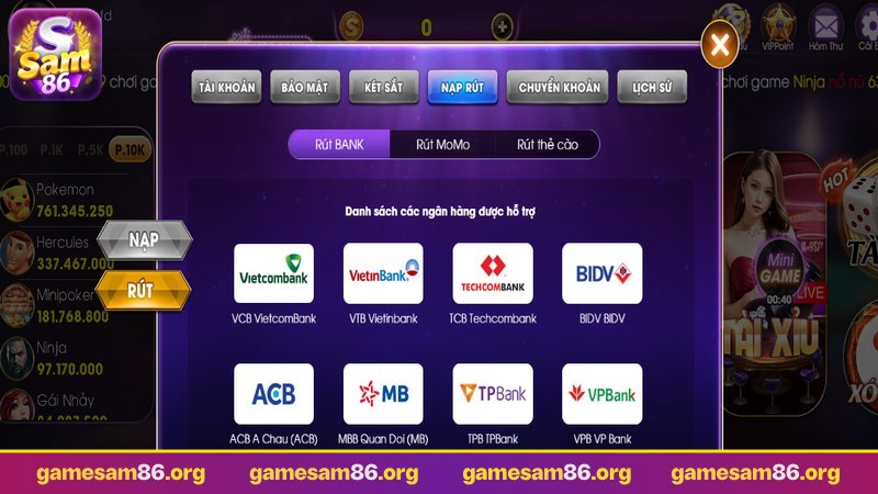rút tiền sam86 qua banking